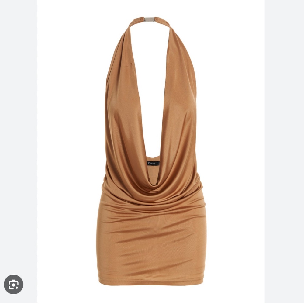 ATLEIN Plunging Neckline Dress In Beige